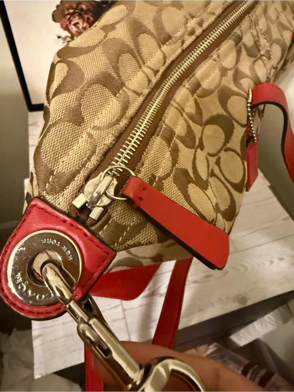 Vintage Coach Hadley Signature Canvas Satchel with Red Leather Trim - Picture 11 of 16